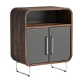 **Moderne nachtkast met houten afwerking en metalen poten**